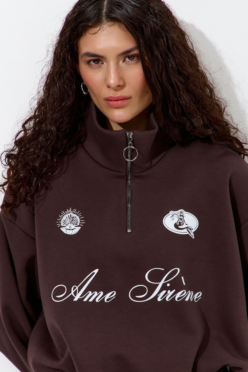 Олимпийка с короткой молнией "Âme Sirène" цвета шоколад