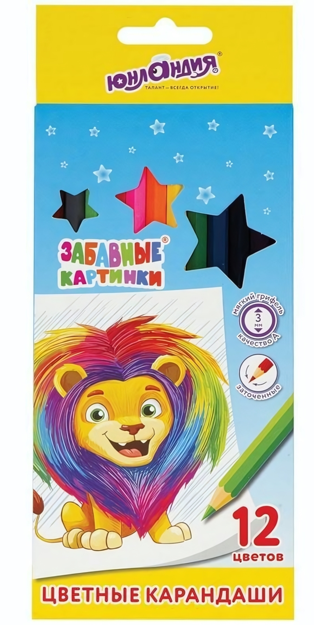 Карандаши 12цв. "Забавные картинки" мягк., заточен. (Юнландия)
