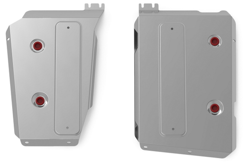 Защита топливного бака АвтоБроня для Skoda Karoq (V - 1.4T (150 л.с.)) 4WD 2020-н.в./Volkswagen Taos (V - 1.4 (150 л.с.)) 4WD 2021-н.в., алюминий 3 мм, с крепежом, штампованная, 2 части 333.05123.1