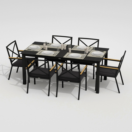 Обеденная группа Ideal Patio ДОЛЛА ФЕСТА каркас карбон, стол алюминий 180, ткань антрацит