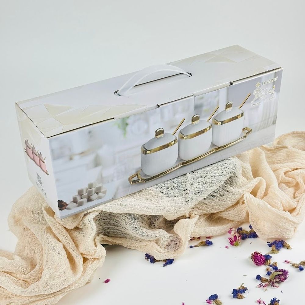 Lenardi 164-012 Набор из 3 банок 350мл с ложками на подставке в под.уп.(х9) Фарфор