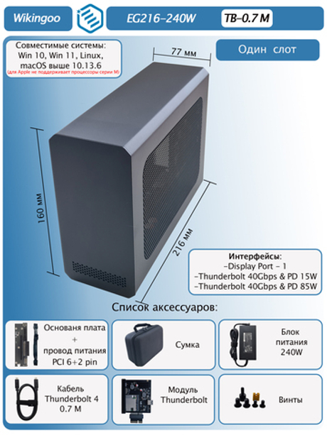 Внешний корпус для видеокарты Wikingoo EG216 - 240W. EGPu. Thunderbolt 3/4.