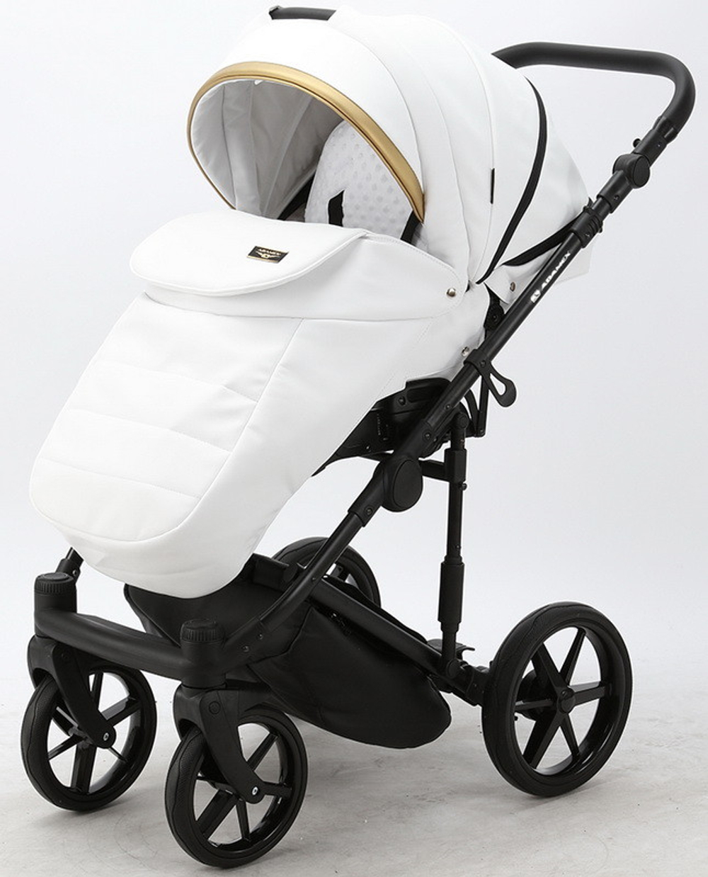 Детская коляска Adamex Rimini Deluxe 2 в 1 RI200 БЕЛ.КОЖА+ЗОЛОТО.ОТДЕЛКА