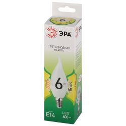 Лампа светодиодная ЭРА GREEN LINE LED BXS-6W-830-E14 GL 6Вт свеча на ветру теплый свет E14