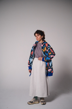 Юбка-трапеция из плотного футера без начеса, светло-серый меланж