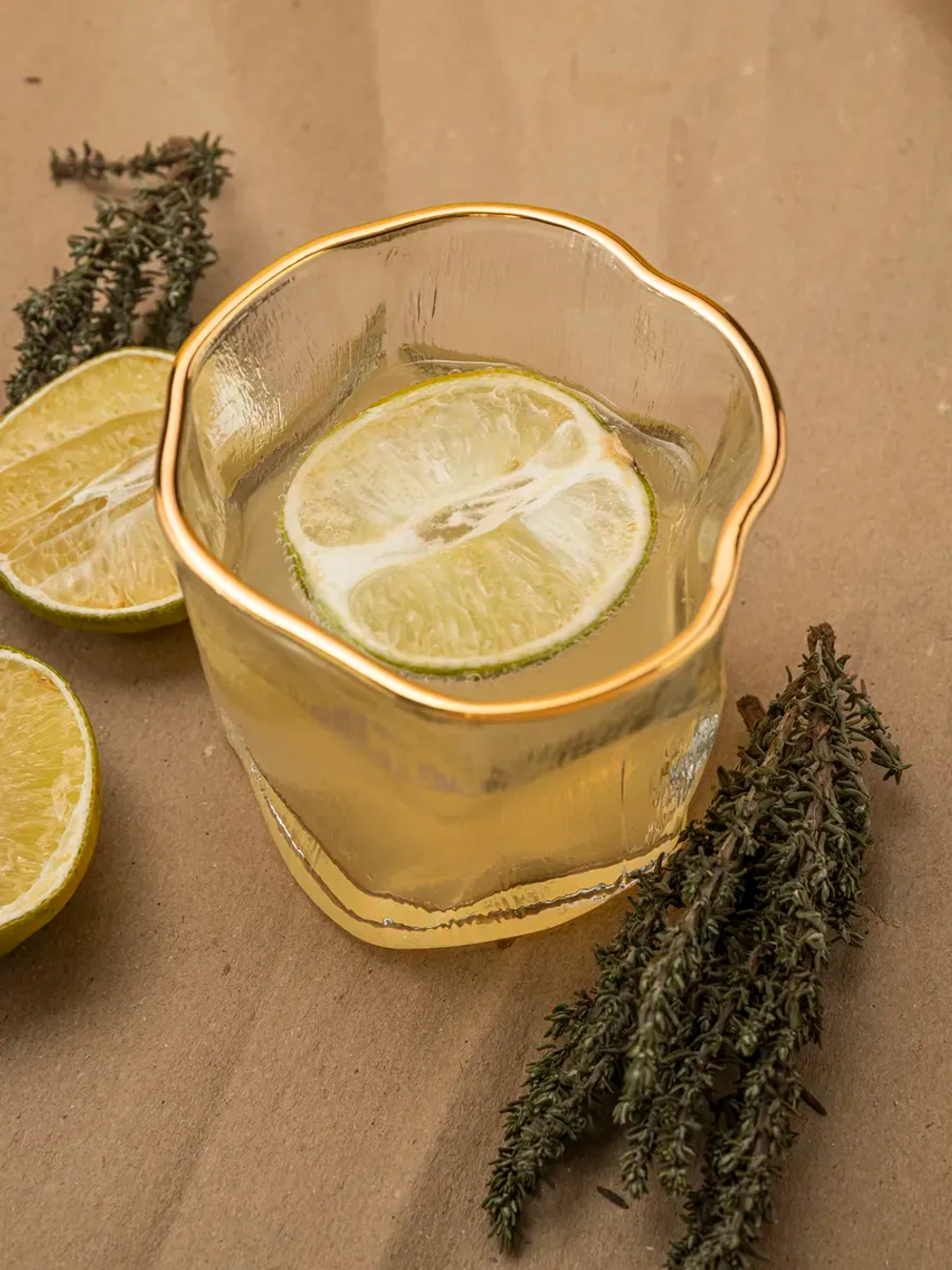 Набор изогнутых бокалов, лед, 250 мл. 6 шт с золотой каймой