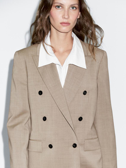 Massimo Dutti Двубортный пиджак из 100% шерсти, бежевый