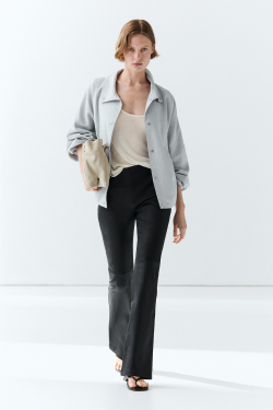 Massimo Dutti Легинсы клеш из кожи наппа, синий