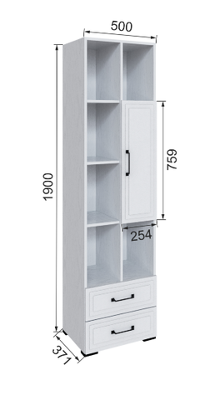 Стеллаж с дверкой и 2 ящиками Бруклин 50ДП-1