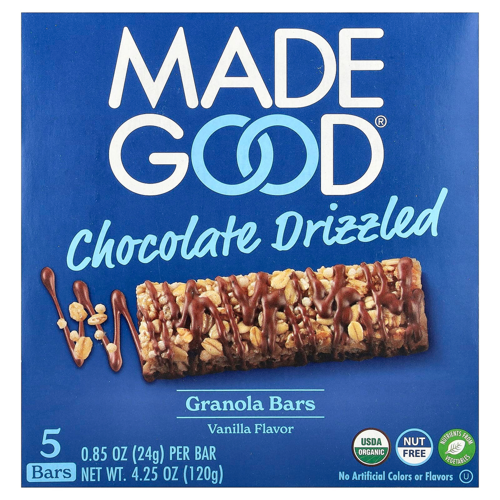 MadeGood, Батончики мюсли, с шоколадом, ваниль, 5 батончиков, 24 г (0,85 унции)