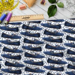 Ткань футер 2-х нитка синие туфли на белом фоне с рисунком