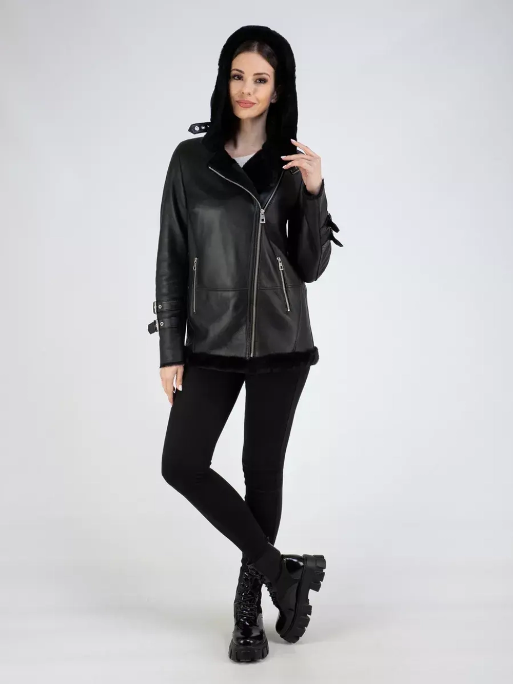 Дубленка зима короткая натуральная авиатор