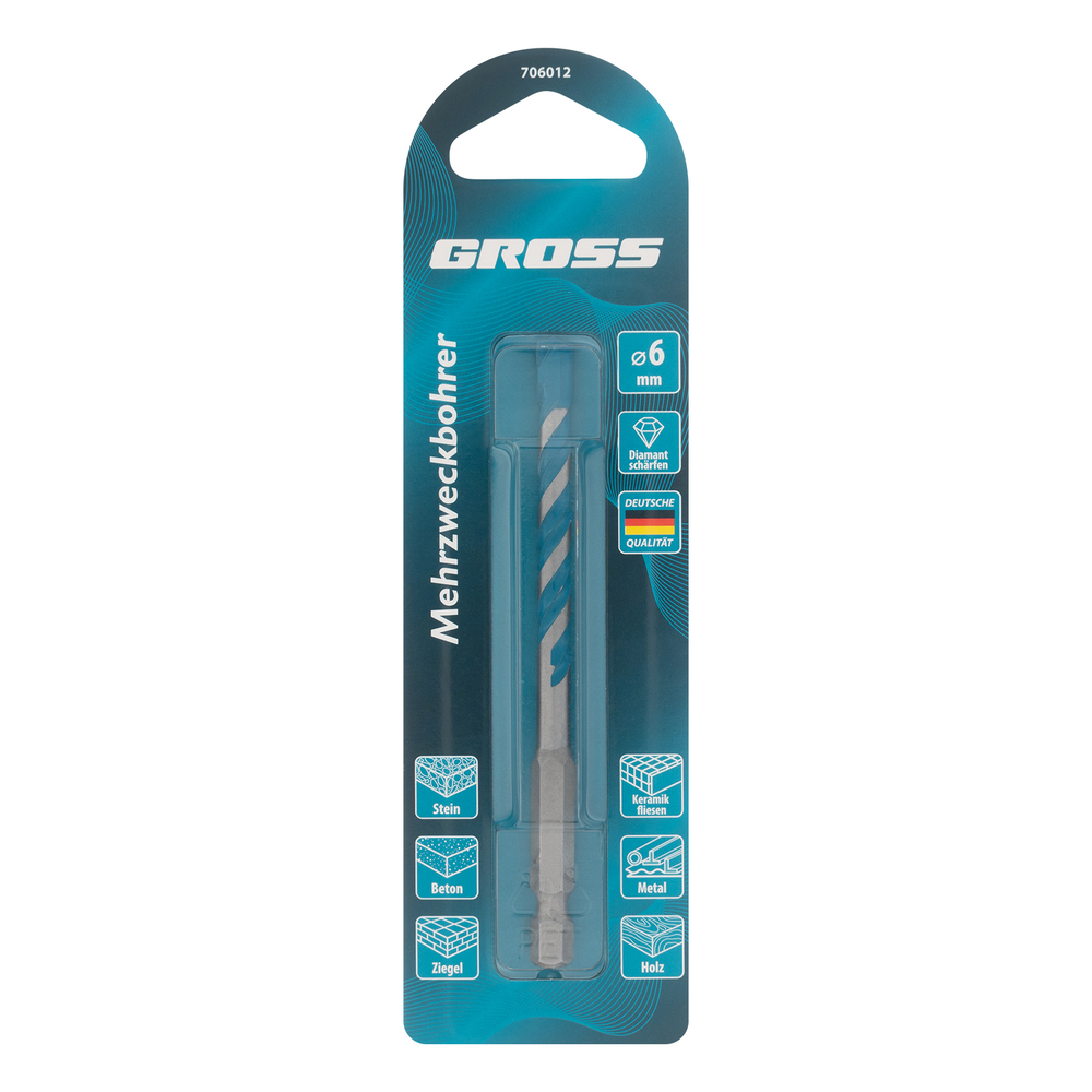 Сверло универсальное, Multipurpose PRO, 6-гр. хвостовик, 6мм Gross