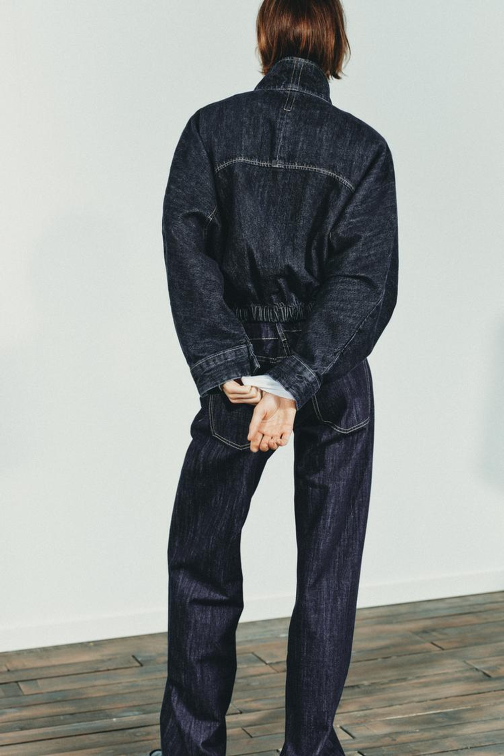 ZARA ДЖИНСОВАЯ КУРТКА TRF С РУКАВАМИ «ЛЕТУЧАЯ МЫШЬ», ТЕМНЫЙ ИНДИГО