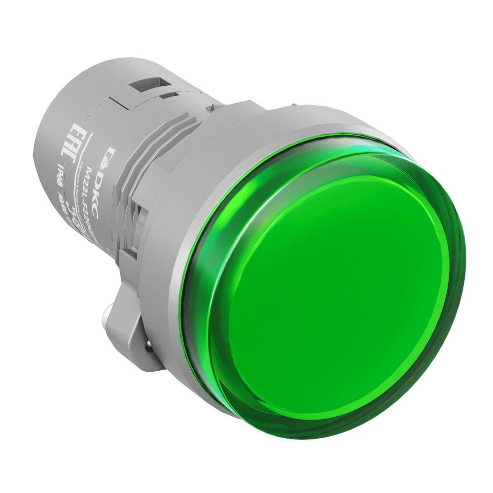 Сигнальный индикатор со встроенным диодом 220В, зеленый, зажим Push-In