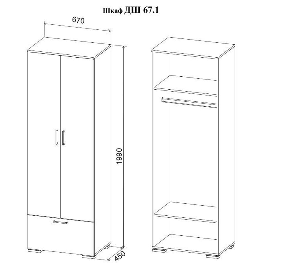 Шкаф двухстворчатый "Дуся ДШ 67.1" (дуб бунратти\цемент), ДСВ-Мебель, г. Пенза