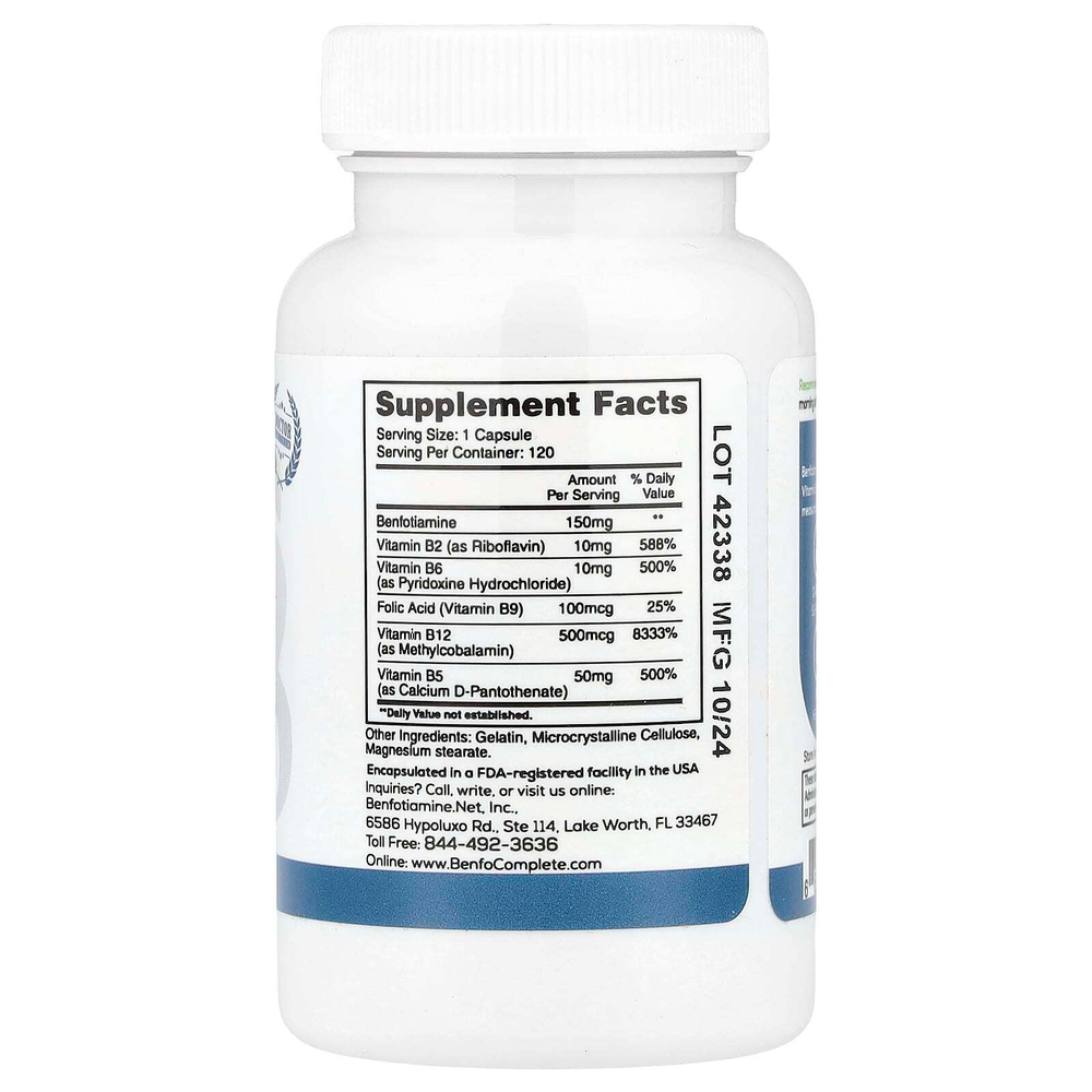 Benfotiamine Inc., Multi-B, добавка с бенфотиамином для поддержки при заболеваниях нервной системы, 150 мг, 120 капсул