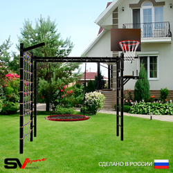 Уличная шведская стенка Sv Sport рукоход с комплектом турник прямой У5235.1К (Турник/Брусья/Гнездо 100см/Щит баскет/Кронш бокс/Сетка)