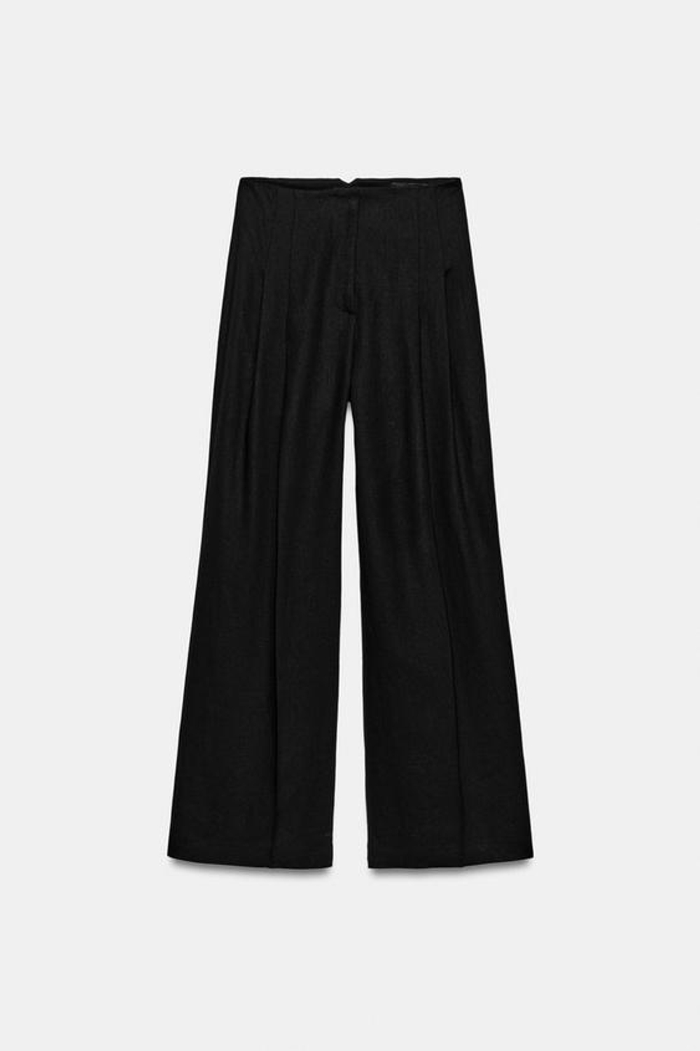ZARA БРЮКИ С ВЫСОКОЙ ПОСАДКОЙ ИЗ СМЕСОВОГО ЛЬНА — ZW COLLECTION, ЧЕРНЫЙ