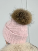 шапка ангора с меховым помпоном зимняя пушистая стильная