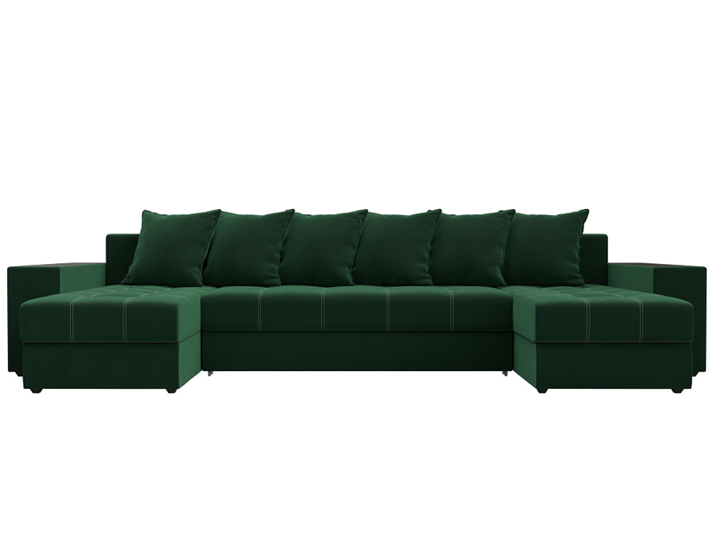 Диван П-образный Дубай полки слева, Зеленый, Велюр, 110609