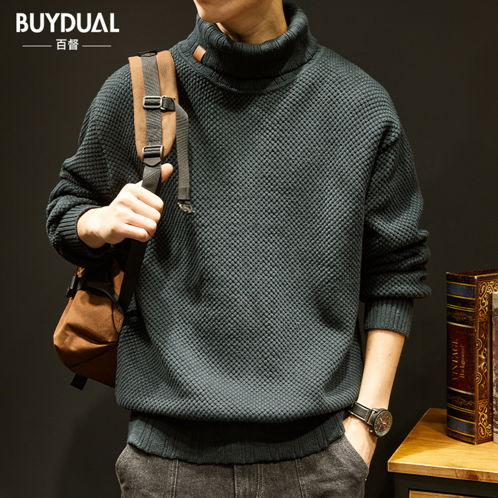 Зимний плотный свитер крупной вязки с высоким воротом, мужской свободный модный брендовый Американский трикотаж в стиле ретро, осенне-зимний мужской свитер, куртка