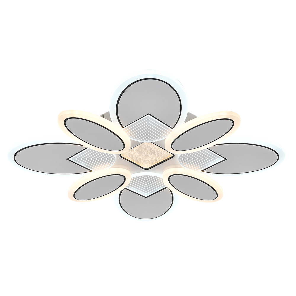 Потолочный светодиодный светильник 85Вт, 6865лм, 3000-6500K, Ra>80, плавная регулировка мощности, изменение цветовой температуры, ночник, пульт, металл/акрил, белый/чёрный