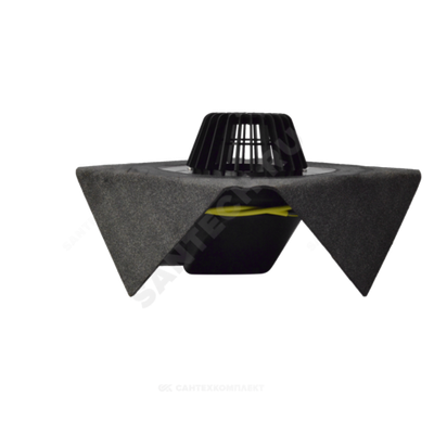 Воронка кровельная HL64.1H с горизонтальным выпуском PP Дн 75/110 с листвоуловителем, электрообогревом, теплоизоляцией, гидроизоляционным полимербитумным полотном 500мм HL HL64.1H