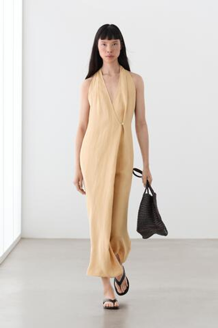 Massimo Dutti Платье миди с пуговицей, светло-желтый