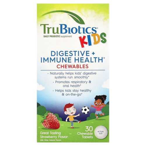 TruBiotics, добавка для поддержки пищеварительной и иммунной систем, с клубникой, 30 жевательных таблеток