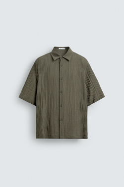 ZARA РУБАШКА ИЗ СТРУЯЩЕЙСЯ РЕЛЬЕФНОЙ ТКАНИ, ХАКИ