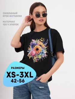 Футболка женская больших размеров с рисунком цветы