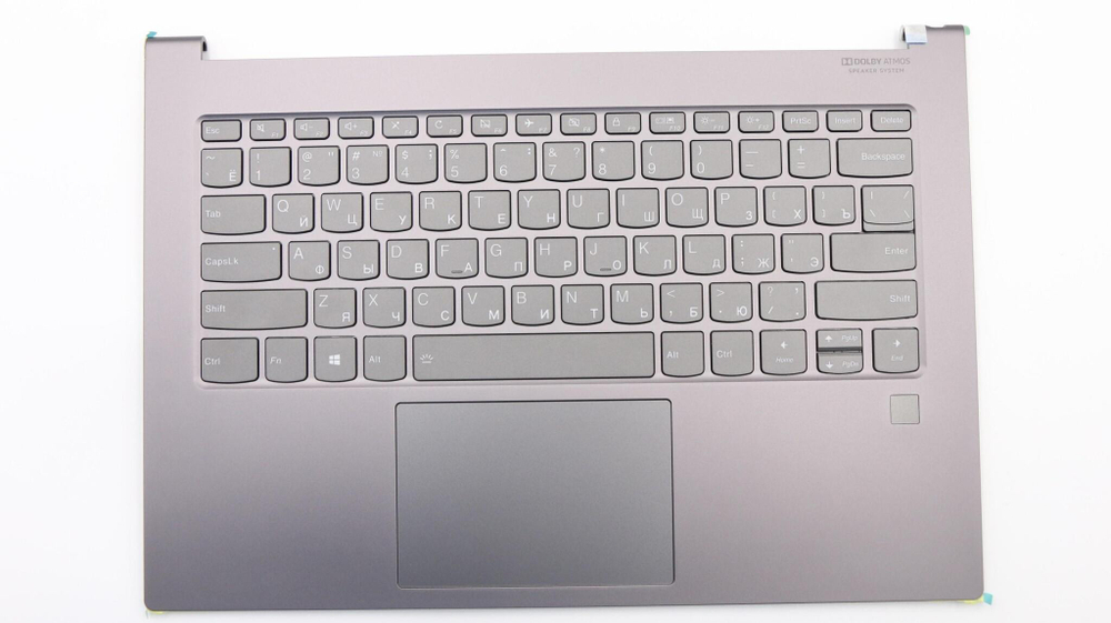Верхняя панель с клавиатурой (топкейс) для ноутбука Lenovo Yoga C930-13IKB/Yoga C930-13IKB Glass раскладка - русская, с подсветкой, с фингерпринтом, серый (5CB0S72617)+, оригинал