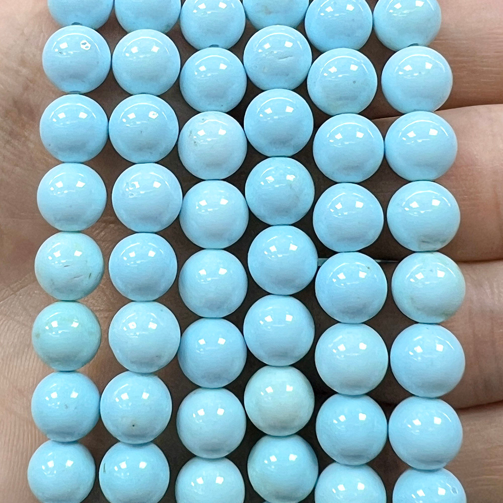 Турквенит Голубой натуральный, бусины шарик 6/8/10/12 мм, на нитке 38 см