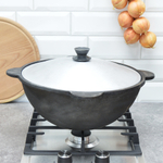 Казан 6л узбекский чугунный с алюминиевой крышкой, круглое дно (г.Наманган)