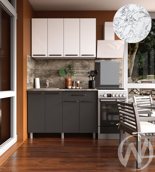 Кухня Ребекка 1.2м (корпус белый/белый; графит) 38мм мрамор итальянский