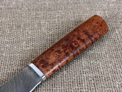 Шкуросъемный нож "Якут" с кованым долом, дамасская сталь, рукоять мореная карельская береза