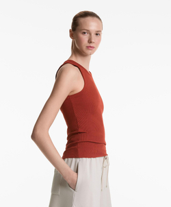 Oysho Топ без рукавов в рубчик, рыжевато-коричневый