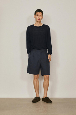 Massimo Dutti Льняные бермуды Total Look с вытачками - Limited Edition, темно-синий