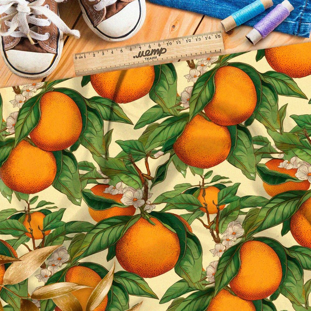 Ткань премиум бифлекс оранжевые плоды в цветах