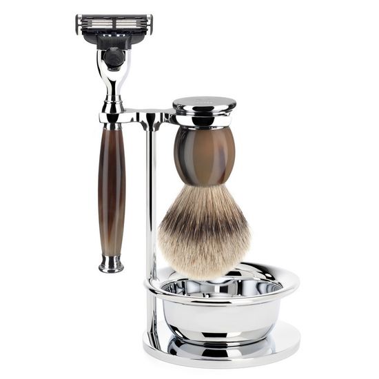 Бритвенный набор MUEHLE SOPHIST, натуральный рог, барсучий ворс высшей категории Silvertip, бритва Mach3, чаша