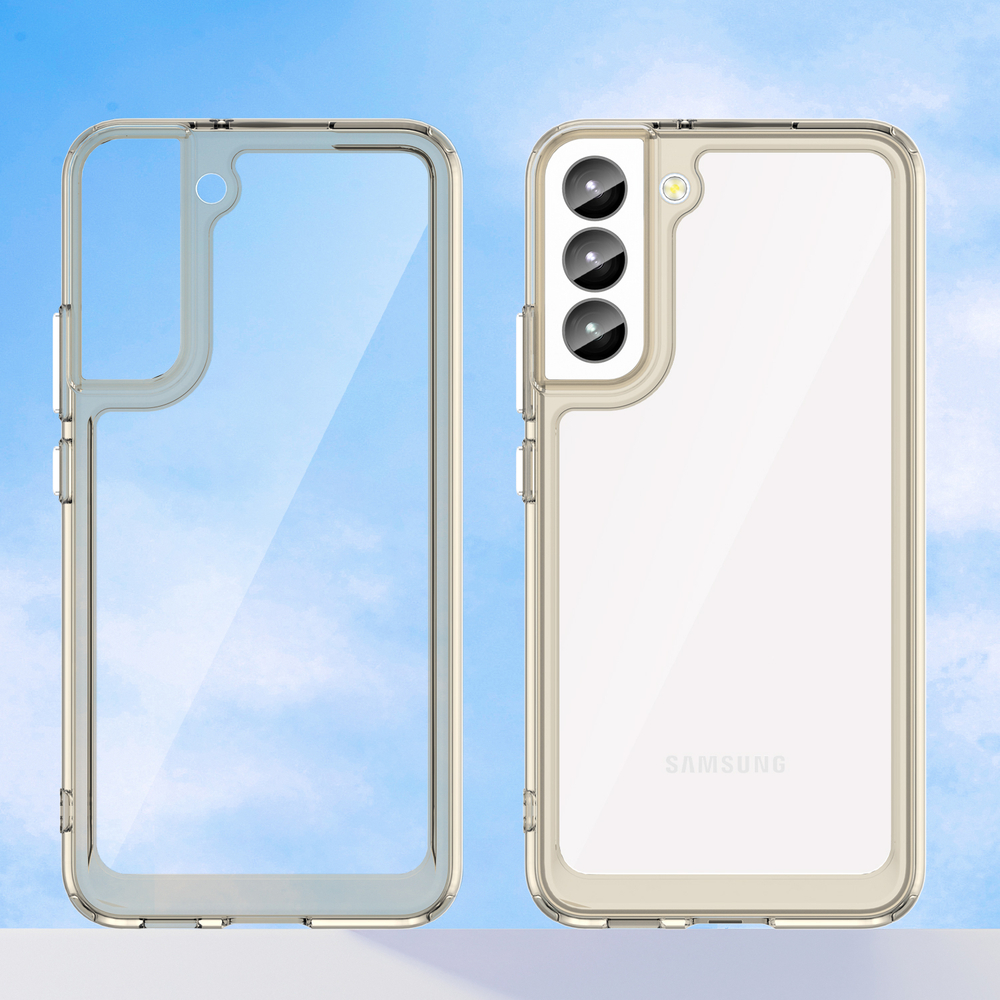 Усиленный защитный чехол для Samsung Galaxy S22+ Плюс, прозрачный, боковые рамки серого цвета