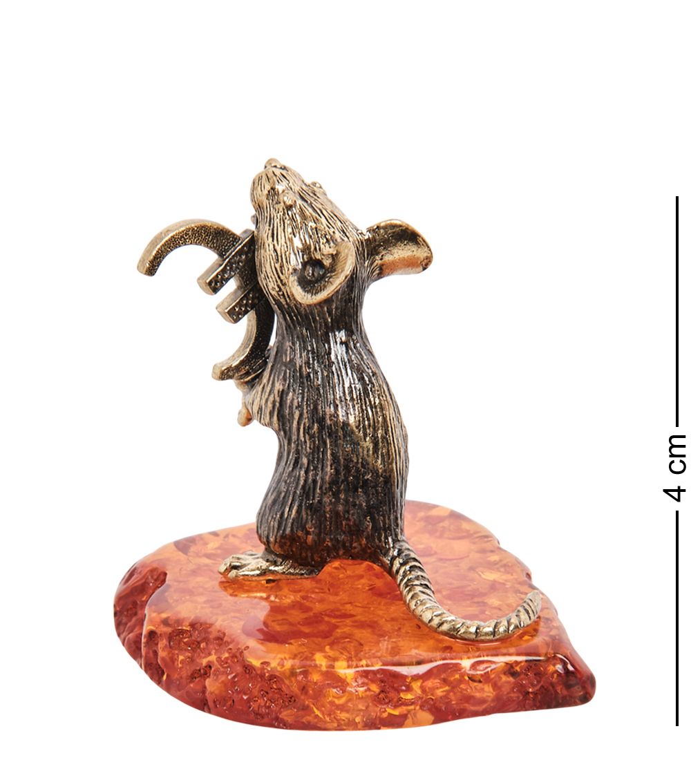AM-1676 Фигурка «Мышь с ложкой Евро» (латунь, янтарь)
