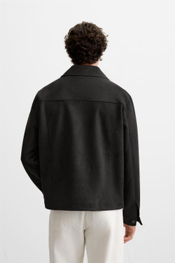 ZARA КУРТКА-РУБАШКА ИЗ ИСКУССТВЕННОЙ ЗАМШИ, ЧЕРНЫЙ