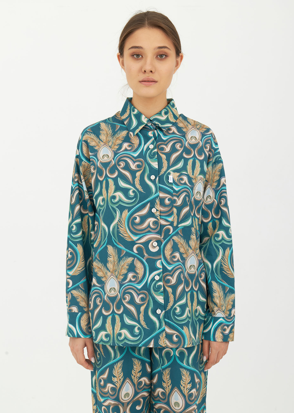 Пижама (брюки-рубашка) принт 225-03, р XL