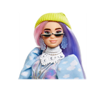 Кукла Barbie Extra и аксессуары с блестящим эффектом, розовыми и фиолетовыми фантазийными волосами и неоновой шапкой с щенком-питомцем