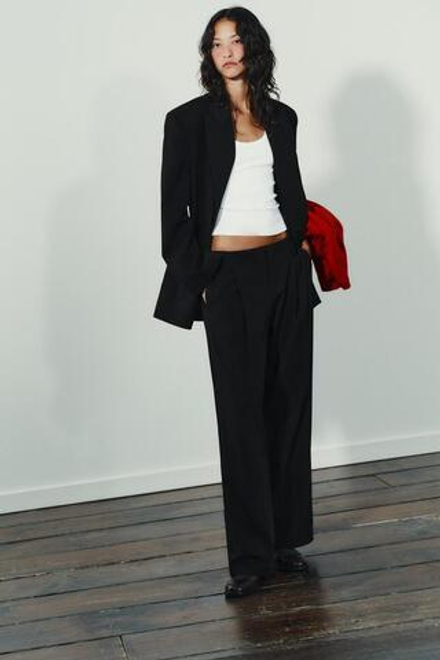 ZARA БРЮКИ С НИЗКОЙ ПОСАДКОЙ, ЧЕРНЫЙ
