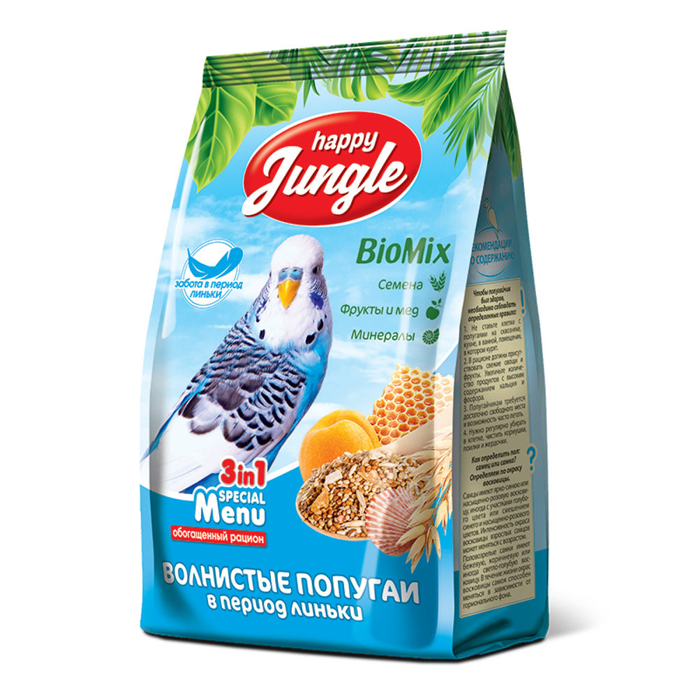Happy Jungle Корм для волнистых попугаев в период линьки, 500 г