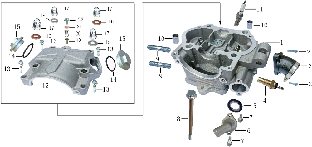 Запчасти двигателя к квадроциклу Motax Grizlik 300. Рис. 1