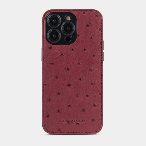 Чехол для iPhone 15 Pro из кожи страуса, цвета фуксии